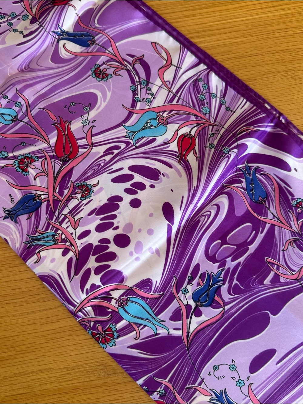 Turkish Purple Floral Satin Scarf - Elegant Decorative